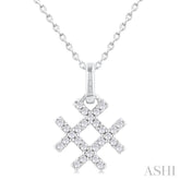 1/10 ctw Petite Hashtag Motif Round Cut Diamond Fashion Pendant With Chain in 10K White Gold